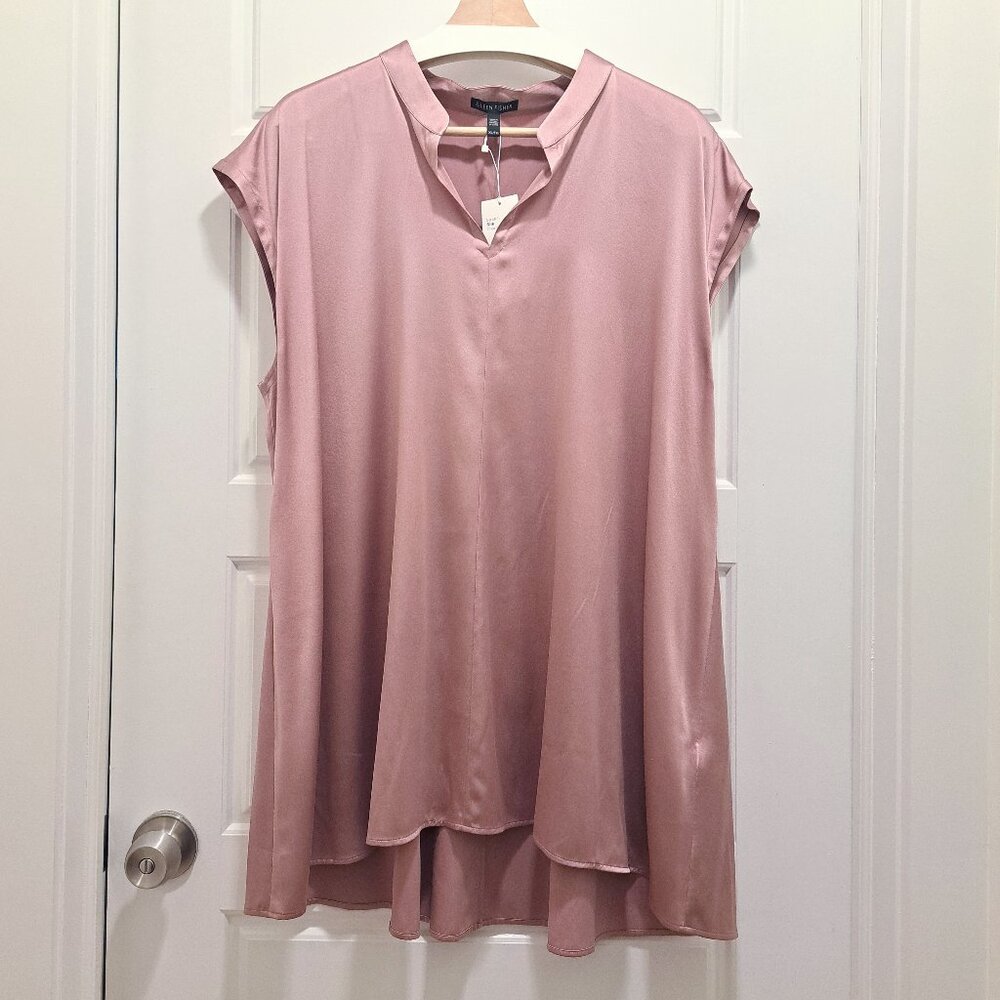 Eileen Fisher Sand-Washed Silk Charmeuse Mandarin-Collar Tunic Size XL